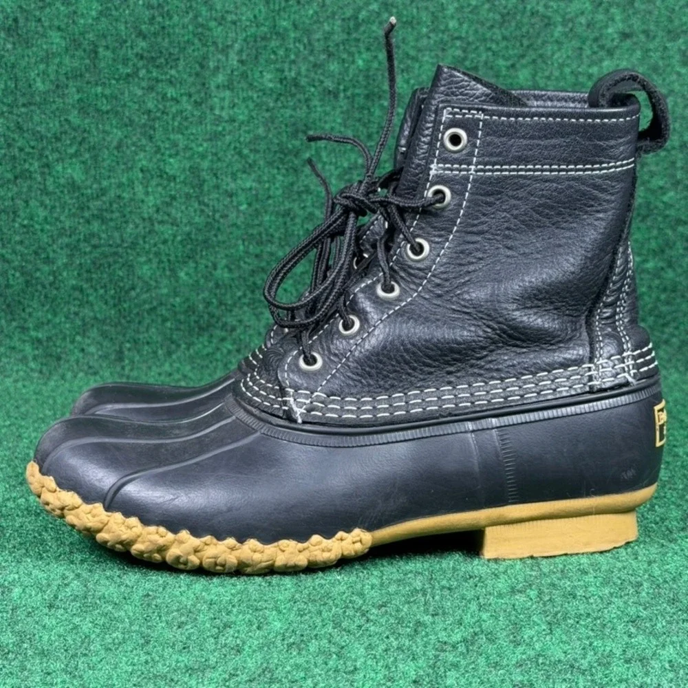 LL Bean Boots 8‎ Inch Black Tumbled Leather Duck Boots Mens 8 M USA Made 06009